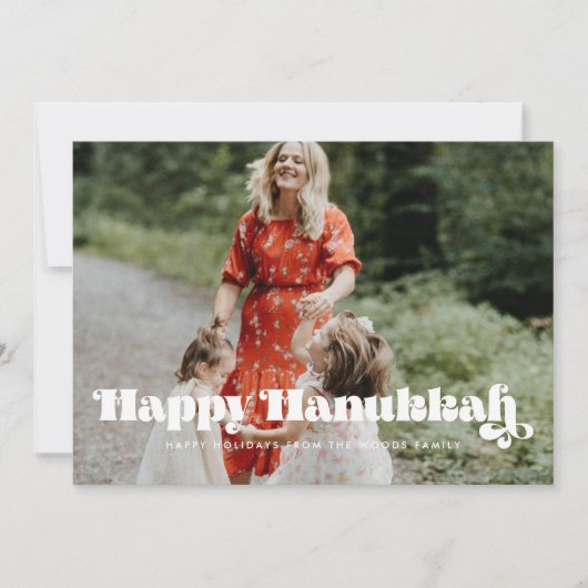 retro script Happy Hanukkah foto Feestdagenkaart (Voorkant)