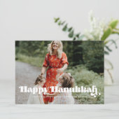 retro script Happy Hanukkah foto Feestdagenkaart (Staand voorkant)