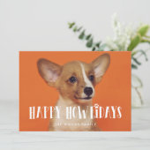 Retro Script Happy Howholidays Hondenfoto Feestdagenkaart (Staand voorkant)