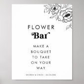 Retro Script Hart Bloem Bloem Bar Trouwteken Poster (Voorkant)
