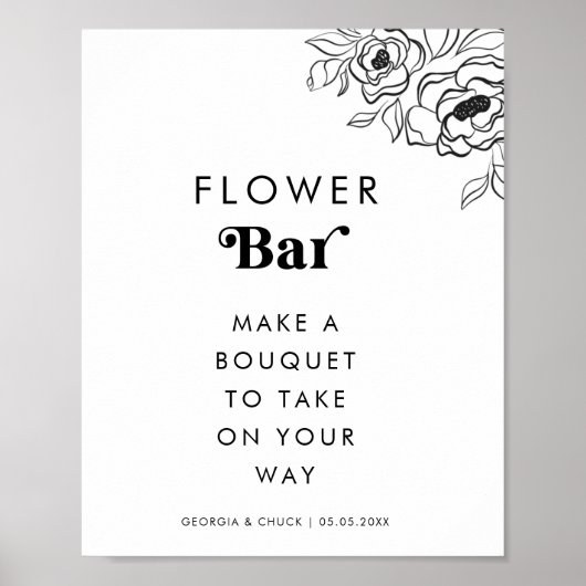 Retro Script Hart Bloem Bloem Bar Trouwteken Poster (Voorkant)