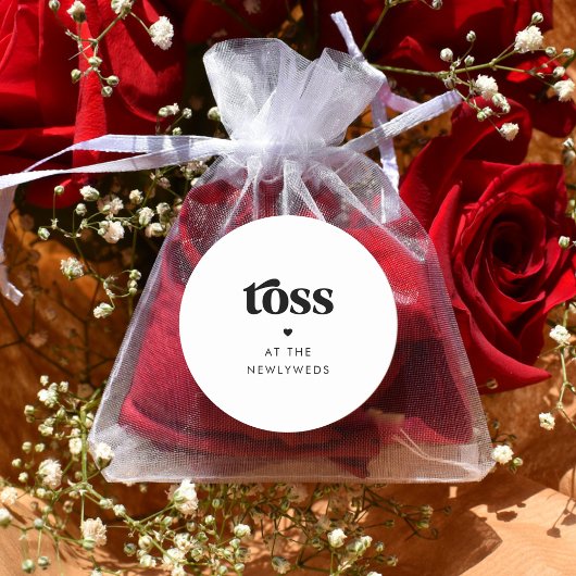 Retro Script Hart Bruiloft Petal Toss Minimalist Ronde Sticker