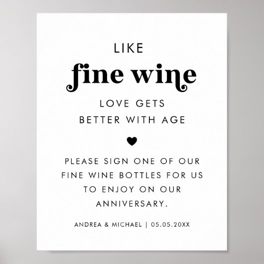 Retro Script Hart Wijn Gastenboek Trouwbord Poster (Voorkant)