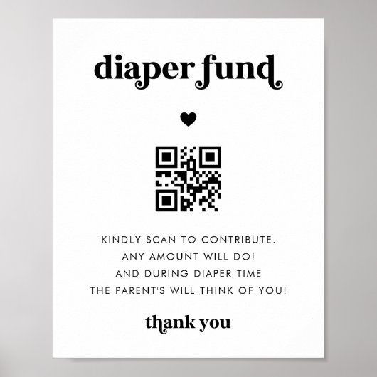 Retro Script Heart Diaper Fund Baby shower teken Poster (Voorkant)