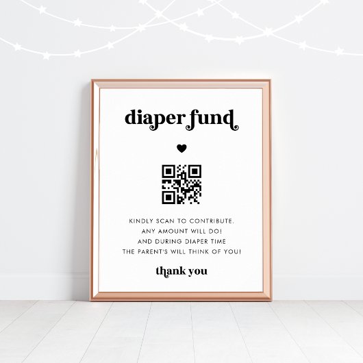 Retro Script Heart Diaper Fund Baby shower teken Poster