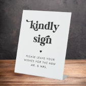 Retro Script Heart Kindly Sign Guest Book Wedding Reclamebord Met Voetstuk