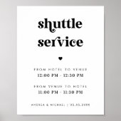 Retro Script & Heart Shuttle Service Huwelijksbord Poster (Voorkant)