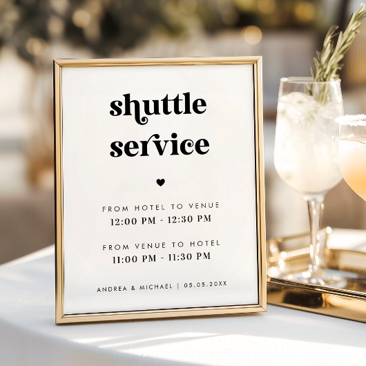 Retro Script & Heart Shuttle Service Huwelijksbord Poster