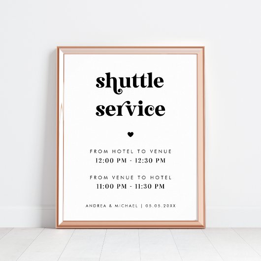 Retro Script & Heart Shuttle Service Trouwbord Poster
