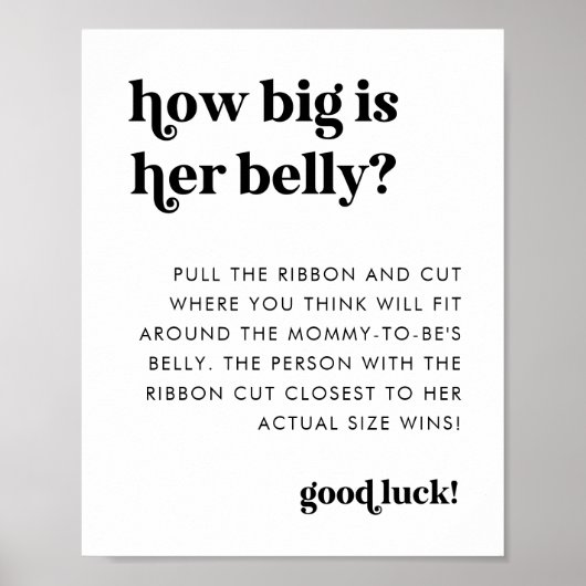 Retro Script Hoe groot is haar buik 8x10 teken Poster (Voorkant)