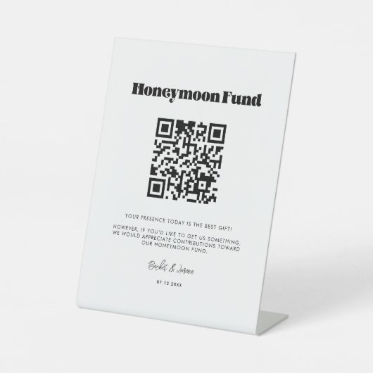  retro script Honeymoon fonds QR code Reclamebord Met Voetstuk (Voorkant)