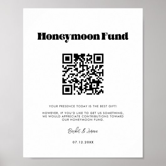 retro script Honeymoon fonds QR code sign Poster (Voorkant)