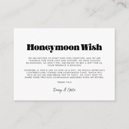 retro script Honeymoon wish Informatiekaartje (Voorkant)