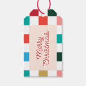 Retro Script Kleurrijk Checkerboard Vrolijk Kerstf Cadeaulabel (Voorkant)
