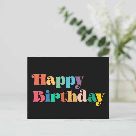 retro script Kleurrijk Happy Birthday Briefkaart (Staand voorkant)