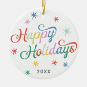 Retro Script Kleurrijke Kerst Een Foto Keramisch Ornament (Voorkant)