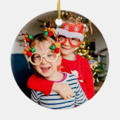 Retro Script Kleurrijke Kerst Een Foto Keramisch Ornament (Achterkant)
