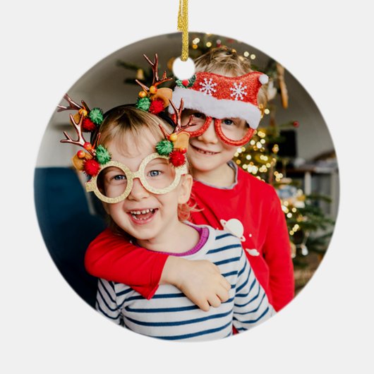 Retro Script Kleurrijke Kerst Een Foto Keramisch Ornament (Achterkant)