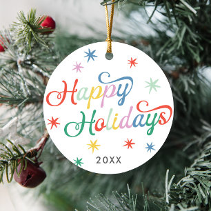 Retro Script Kleurrijke Kerst Een Foto Keramisch Ornament