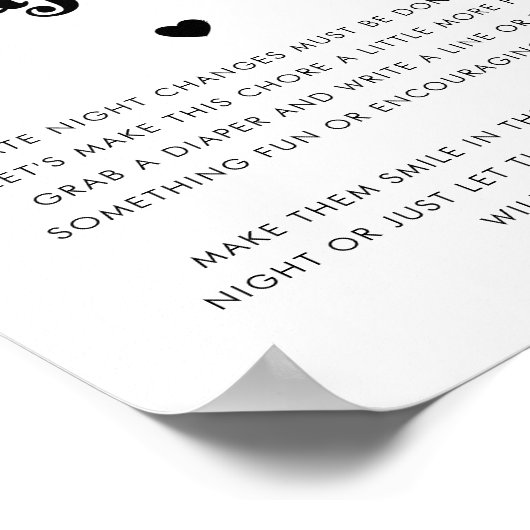 Retro Script Late Night Luiers Baby Shower Bord Poster (Hoek)