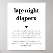 Retro Script Late Night Luiers Baby shower Teken Poster (Voorkant)