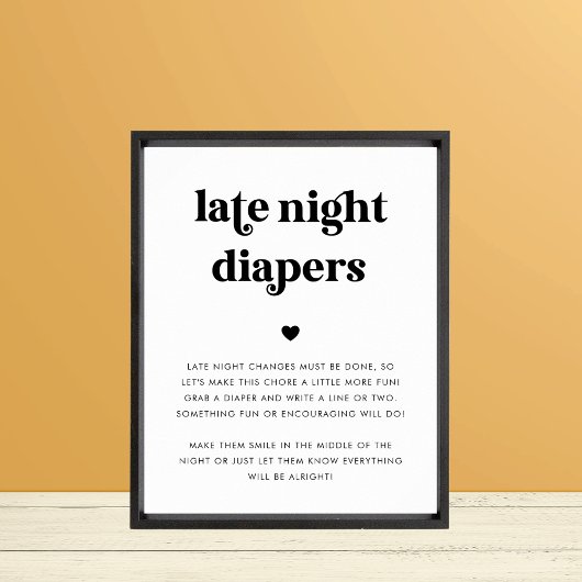 Retro Script Late Night Luiers Baby shower Teken Poster