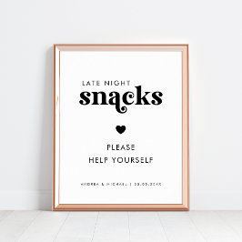 Retro Script Late Night Snacks Hart Trouwteken Poster