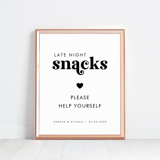 Retro Script Late Night Snacks Hart Trouwteken Poster
