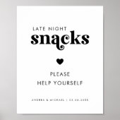 Retro Script Late Night Snacks Hart Trouwteken Poster (Voorkant)