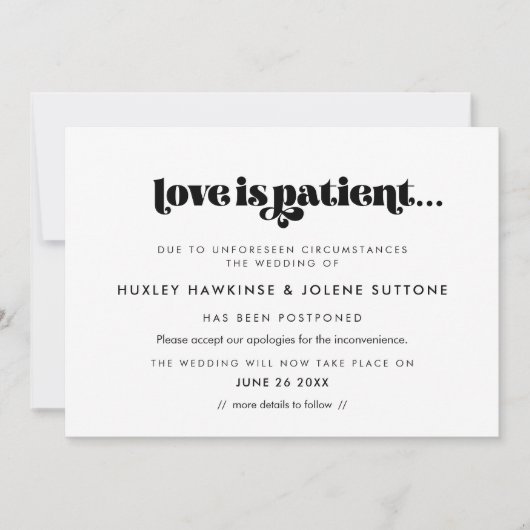 retro script Liefde is geduldige trouwkaart Kaart (Voorkant)