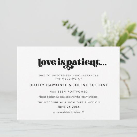  retro script Liefde is geduldige trouwkaart Kaart (Staand voorkant)