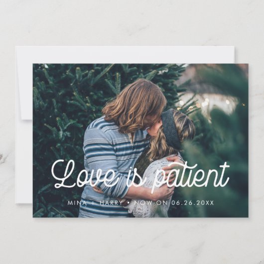 Retro script Love is patient bruiloft update Aankondiging (Voorkant)