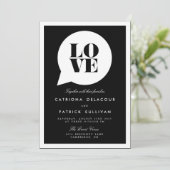 RETRO SCRIPT LOVE SPEECH BUBBLE WEDDING INVITATION KAART (Staand voorkant)