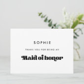  Retro Script Maid of Honor bedankkaart Kaart (Staand voorkant)
