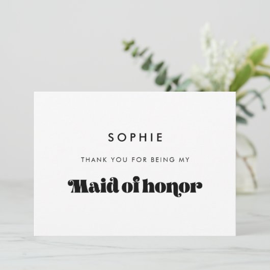  Retro Script Maid of Honor bedankkaart Kaart (Staand voorkant)