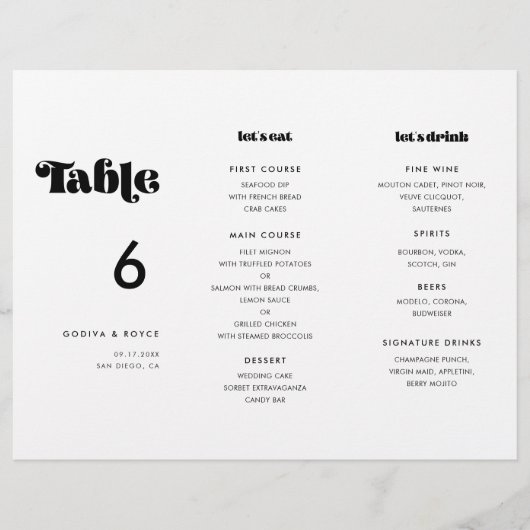 Retro Script Menu en Tabelnummer drievoudig (Voorkant)