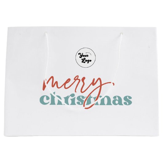 Retro Script Merry Christmas Custom Company Logo Groot Cadeauzakje (Voorkant)