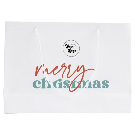 Retro Script Merry Christmas Custom Company Logo Groot Cadeauzakje (Achterkant)