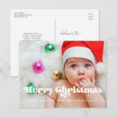 retro script Merry kerstfoto Briefkaart (Voorkant / Achterkant)