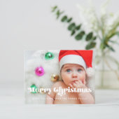 retro script Merry kerstfoto Briefkaart (Staand voorkant)