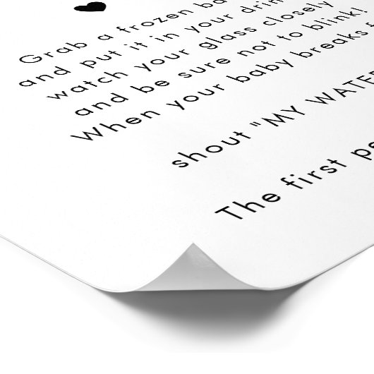 Retro Script Mijn Water Broke Baby shower Game Sig Poster (Hoek)