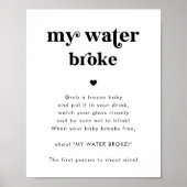 Retro Script Mijn Water Broke Baby shower Game Sig Poster (Voorkant)