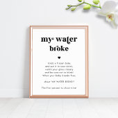 Retro Script Mijn Water Broke Baby shower Game Sig Poster