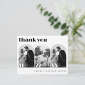 Retro Script Modern Arch 3 foto bruiloft Dank u Briefkaart (Staand voorkant)