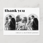 Retro Script Modern Arch 3 foto bruiloft Dank u Briefkaart (Voorkant)