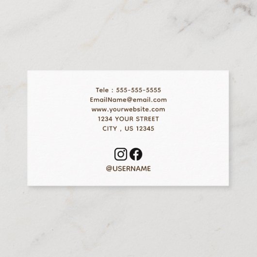 Retro Script | Moderne bruine Tan Wood Look Visitekaartje (Achterkant)