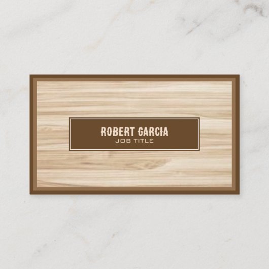 Retro  Script | Moderne bruine Tan Wood Look Visitekaartje (Voorkant)