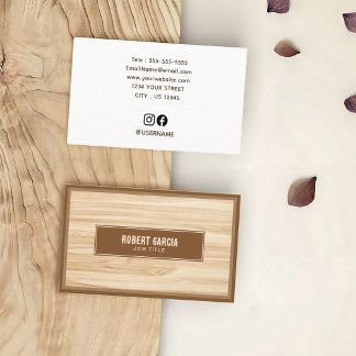 Retro Script | Moderne bruine Tan Wood Look Visitekaartje