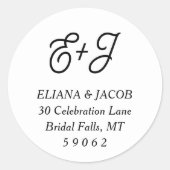 Retro Script Monogram Bruiloft Ronde Retouradres Ronde Sticker (Voorkant)