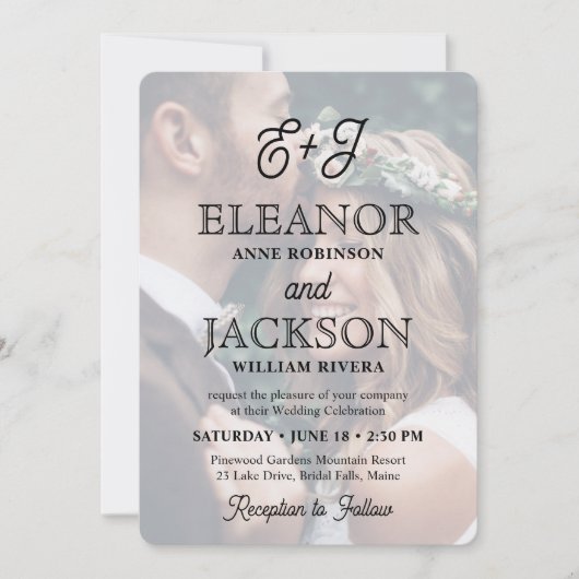 Retro Script Monogram Elegant 2 foto bruiloft Kaart (Voorkant)